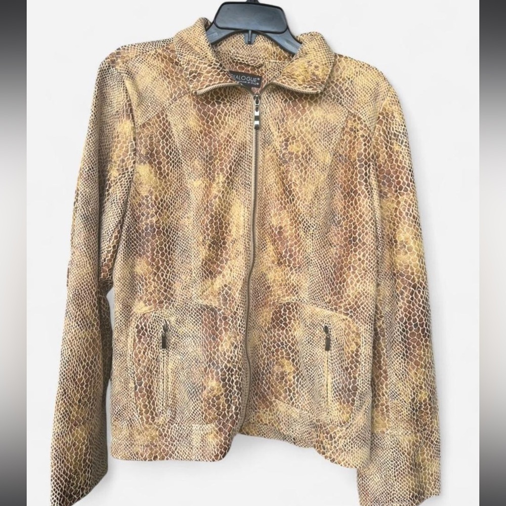 Dialogue Tan and Brown Snakeskin Bomber Jacket